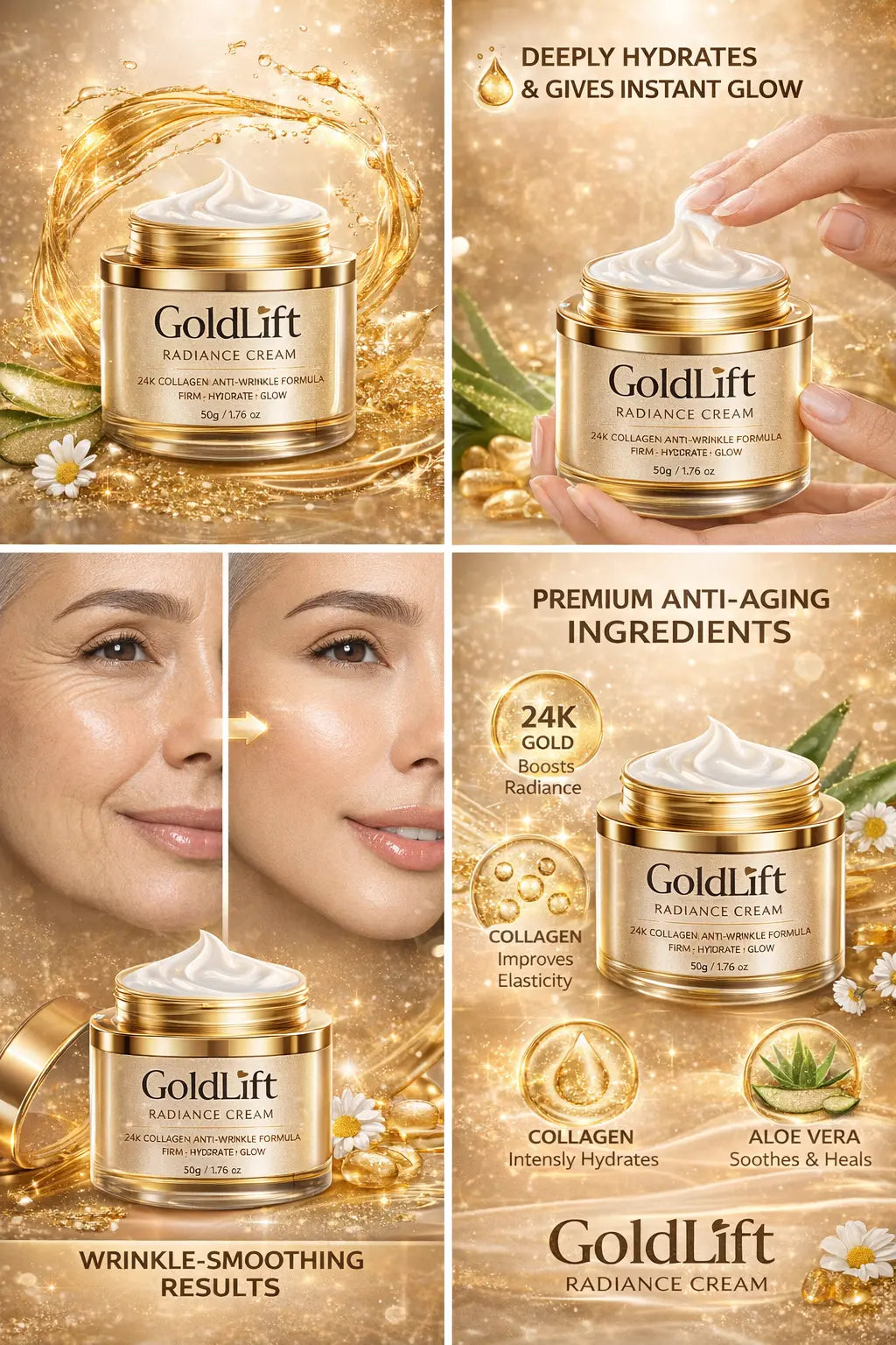 GoldLift Radiance Cream – 24K Collagen Anti-Wrinkle Formula Dropdash