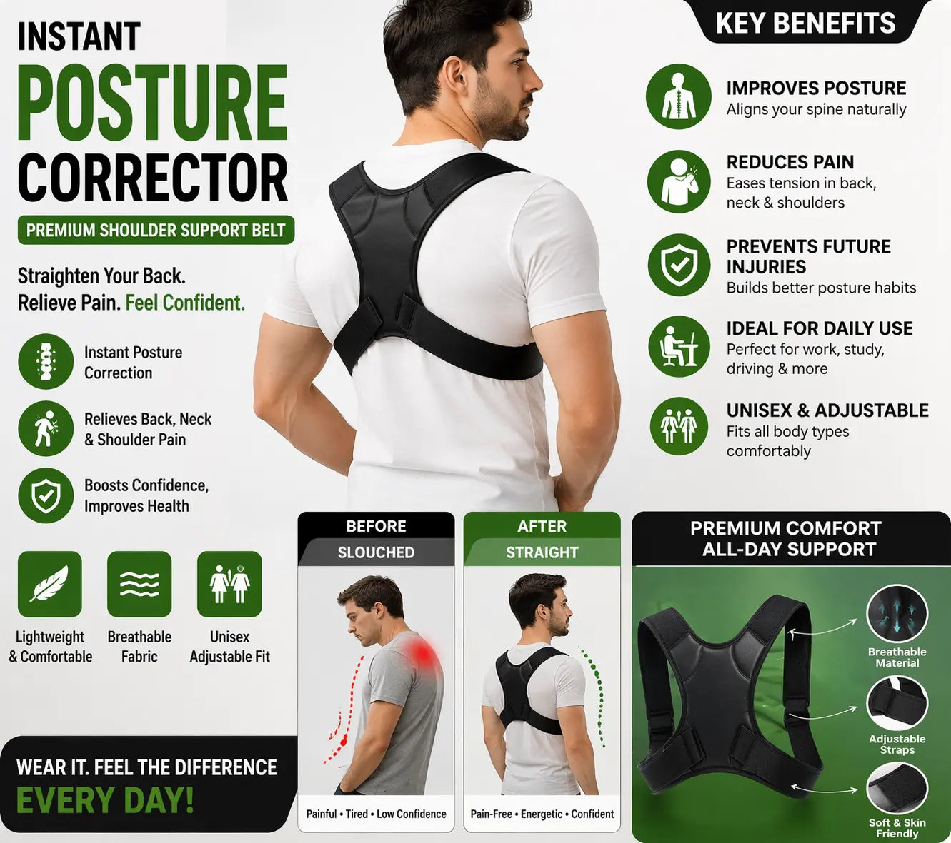 Back Relief Support System – Premium Shoulder Support Belt Dropdash