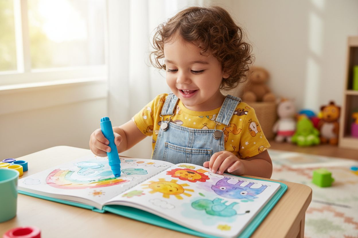 Lifestyle - Child using magic water coloring book
